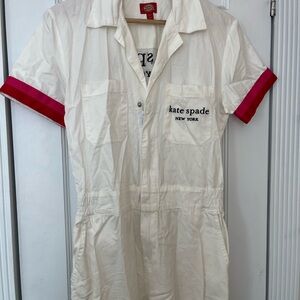 Unique Kate Spade x Dickies Cream Jumpsuit with Red Sleeve Accents